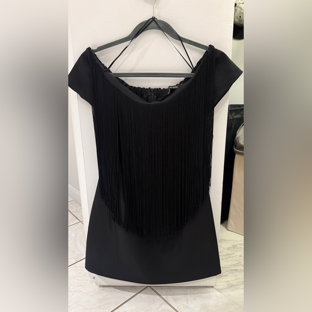 Zara Black Fringe Detail Dress